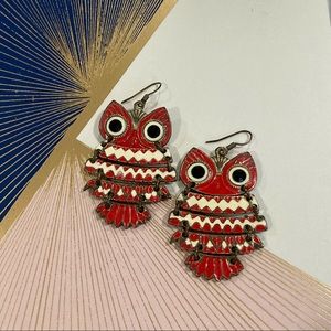 Vintage Italian Red Owl Earrings